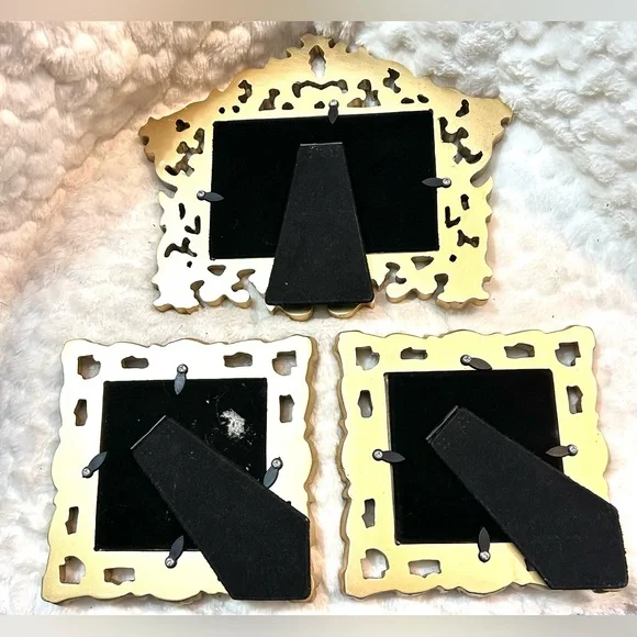 Elegant  Antique Gold Ornate Metal Picture Frames with easel stand
3 piece set - Picture 5 of 7